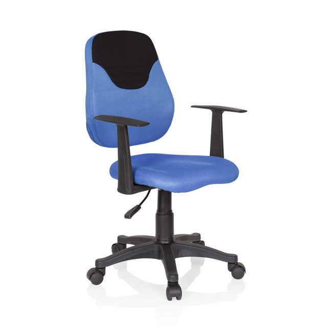 Blau-schwarzer Kinderdrehstuhl KIDDY STYLE mit Netzbezug und Armlehnen von hjh OFFICE