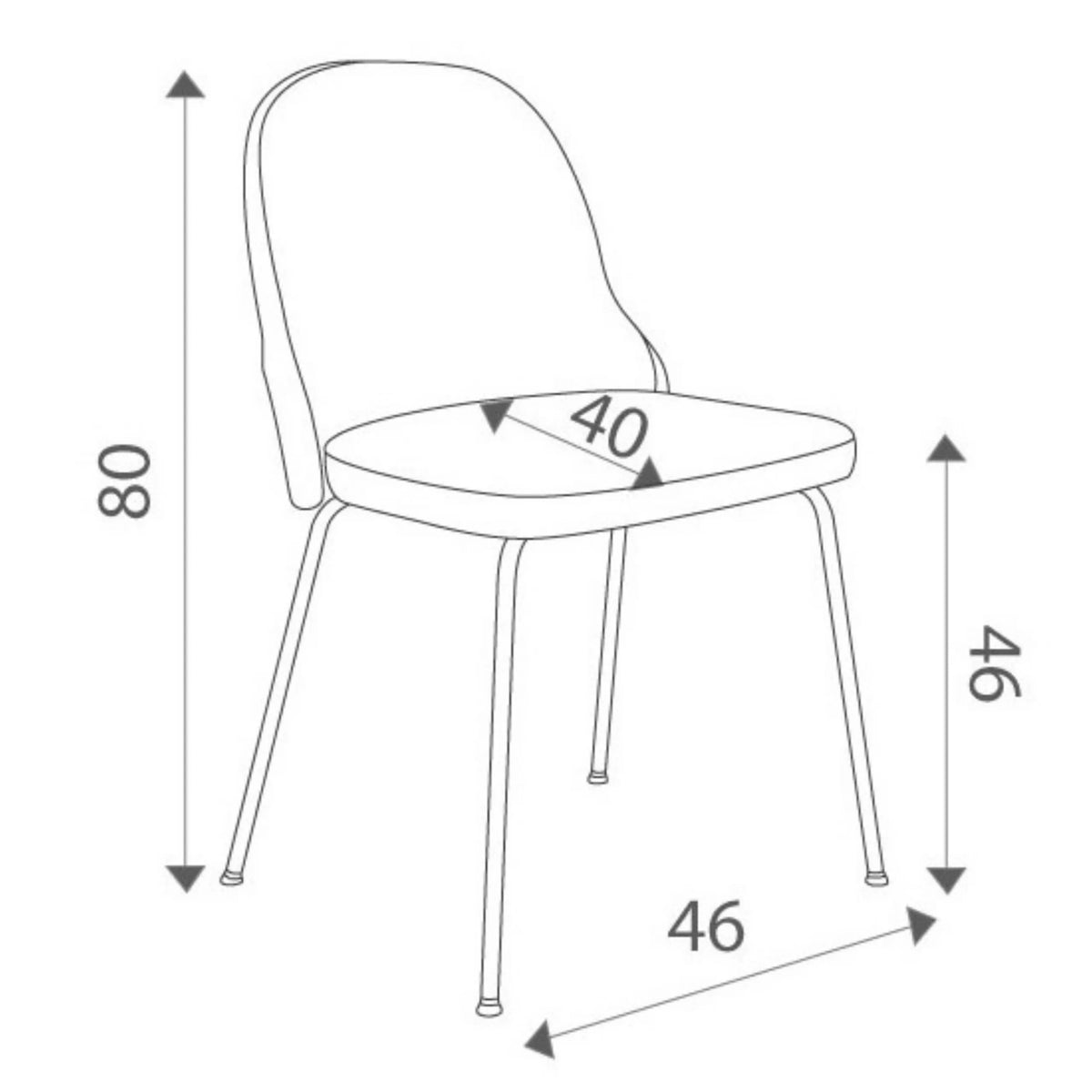 Technische Zeichnung des Vierfußstuhls BELLA GOLD S mit einer Höhe von 80 cm von Grospol
