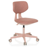 Rosa Kinderdrehstuhl KID COLORE mit gepolsterten Flächen und Fußkreuz mit fünf Rollen von hjh OFFICE – 360-Grad-Ansicht (schräge Frontansicht 30°)