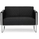 Schwarzes Loungesofa ARUBA STEP als Zwei-Sitzer mit Rautensteppung und silbernem Metallgestell von hjh OFFICE