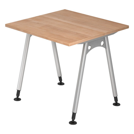 Höhenverstellbarer Schreibtisch ATOS 8 S in Nussbaum-Optik mit silbernen Beinen von hjh OFFICE PRO