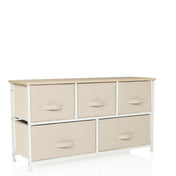 Beige Kommode FOLDAR mit fünf Stoffschubladen und heller Holzplatte von hjh LIVING