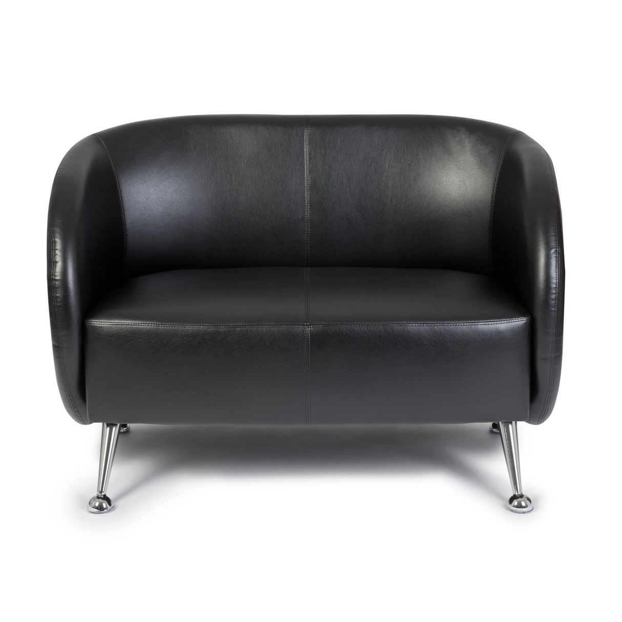 Schwarzes Loungesofa ST. LUCIA als Zweisitzer mit glänzenden Metallfüßen von hjh OFFICE – 360-Grad-Ansicht (Frontansicht 0°)