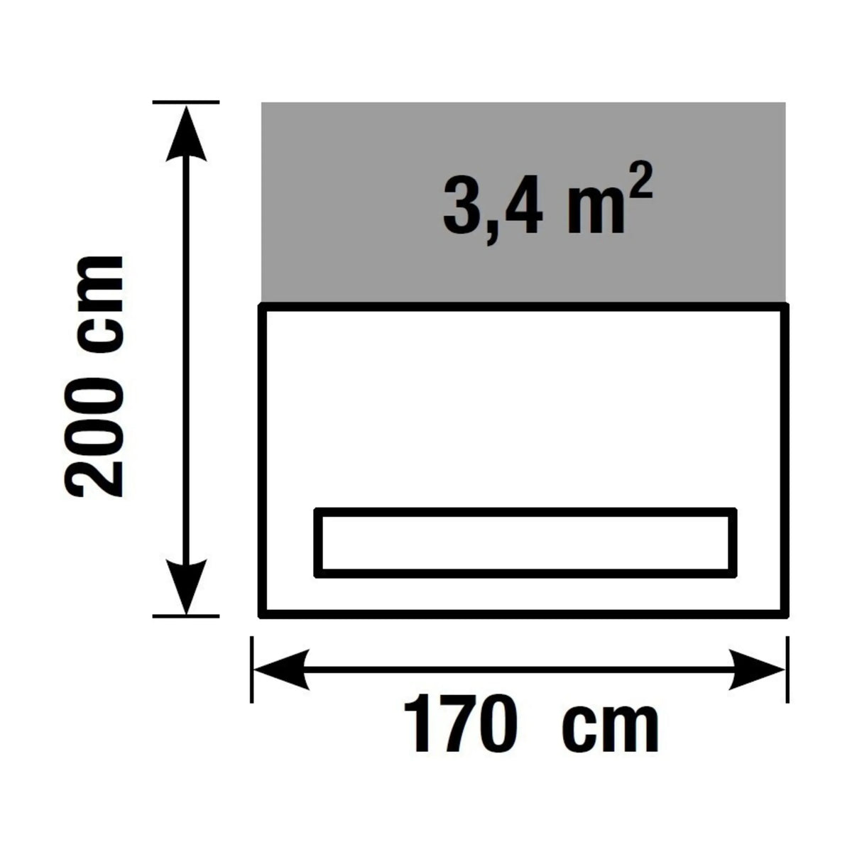 Technische Zeichnung der Empfangstheke VALANCIA mit 170 × 200 cm und 3,4 m² von Kerkmann