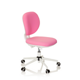 Pinker Kinderdrehstuhl KID VIVO mit weißem Fußkreuz und fünf Rollen von hjh OFFICE – 360-Grad-Ansicht (schräge Frontansicht 60°)
