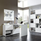 Weißer Eckschreibtisch SLIDE G4 mit integriertem Regal und einem Sideboard von Germania