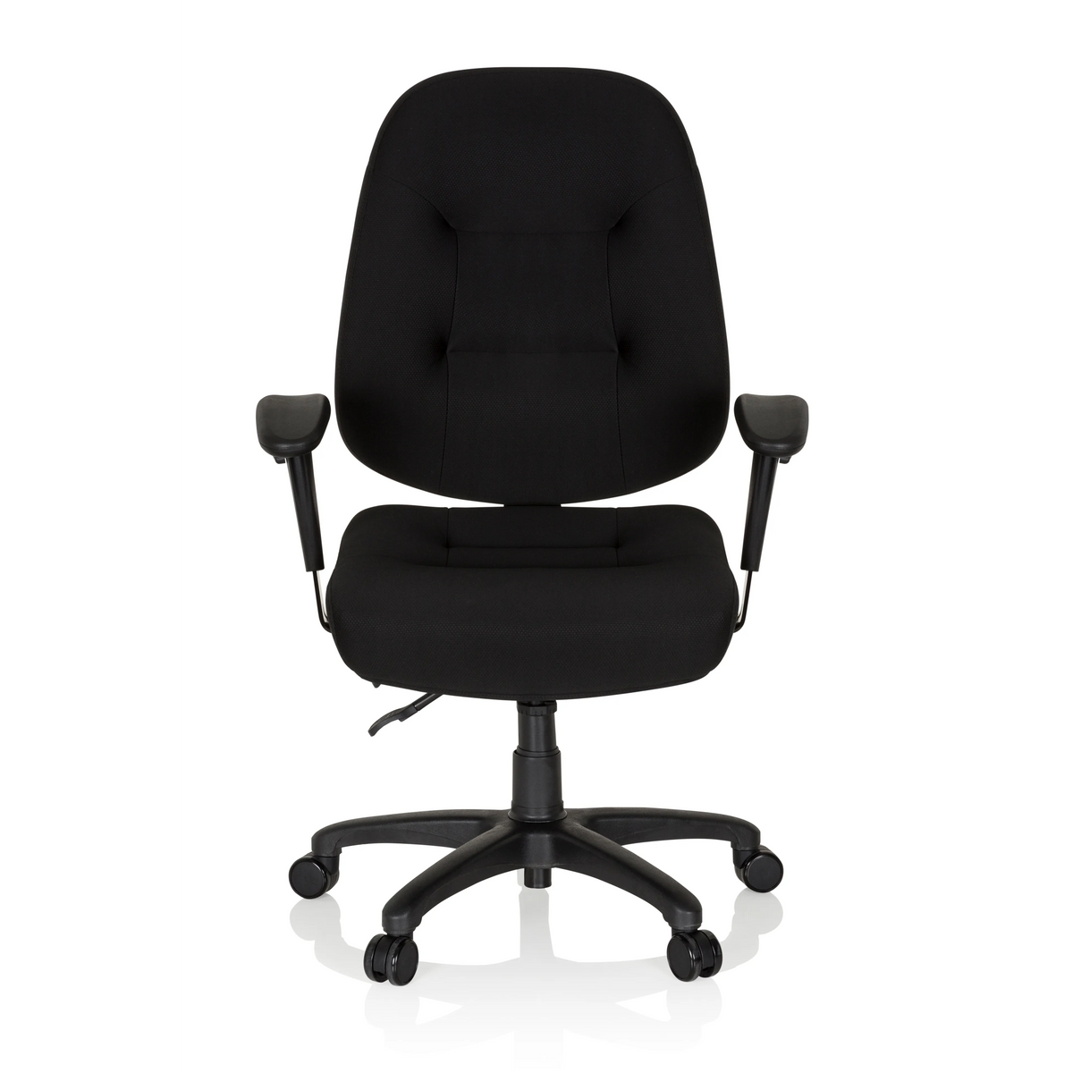 Schwarzer Profi-Bürostuhl ZENIT XXL mit Armlehnen und Fußkreuz mit fünf Rollen von hjh OFFICE – 360-Grad-Ansicht (Frontansicht 0°)