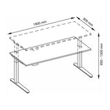 Technische Zeichnung des Schreibtischs XBHM 19 GC mit 1800 × 800 mm von hjh OFFICE PRO