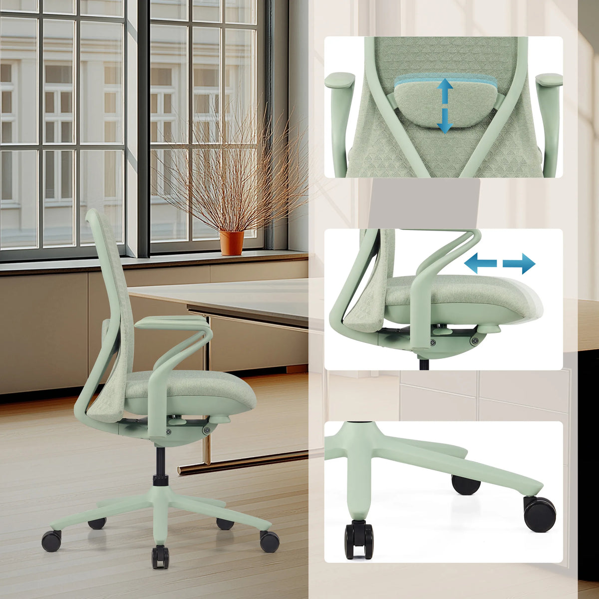 High-End-Bürostuhl VERVIO in Salbei mit verstellbarer Kopfstütze und Armlehnen von hjh OFFICE