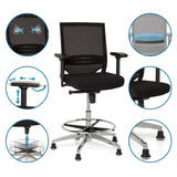 Schwarzer Counterstuhl TOP WORK 77 mit Netzrücken, Fußring und Gleitern von hjh OFFICE