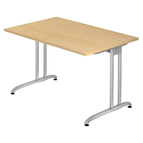 Schreibtisch BELA 12 S in Ahorn-Optik mit silberfarbenem Metallgestell von hjh OFFICE PRO