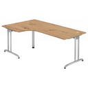 L-förmiger Schreibtisch BELA 82 S in Asteiche mit silbernem Gestell von hjh OFFICE PRO