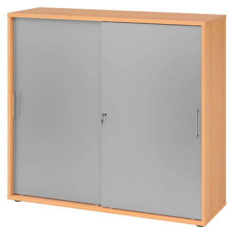 Schiebetürenschrank BETA S 1753S in Buche-Optik mit silbernen Fronten und Metallgriffen von hjh OFFICE PRO