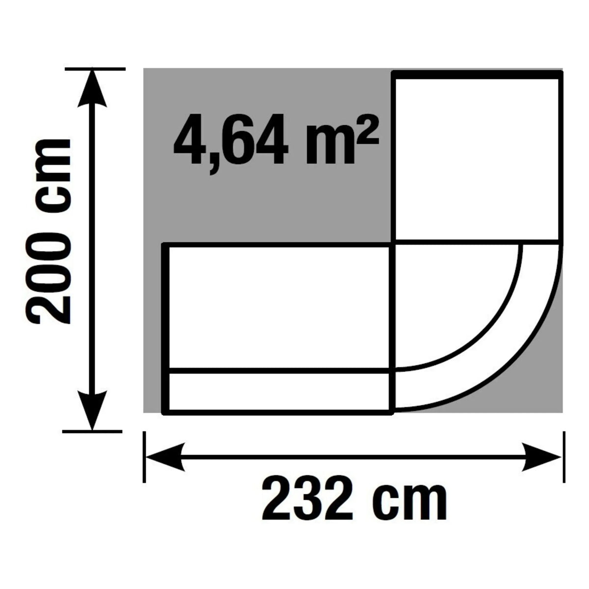 Technische Zeichnung der Empfangstheke BILBAO IV mit 232 × 200 cm von Kerkmann