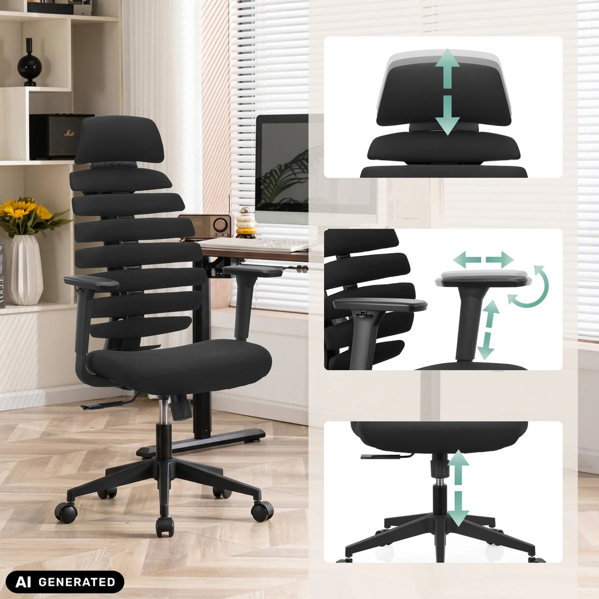 Verstellbare Funktionen des Profi-Bürostuhls ERGO LINE ECO von hjh OFFICE (KI-generiertes Bild)