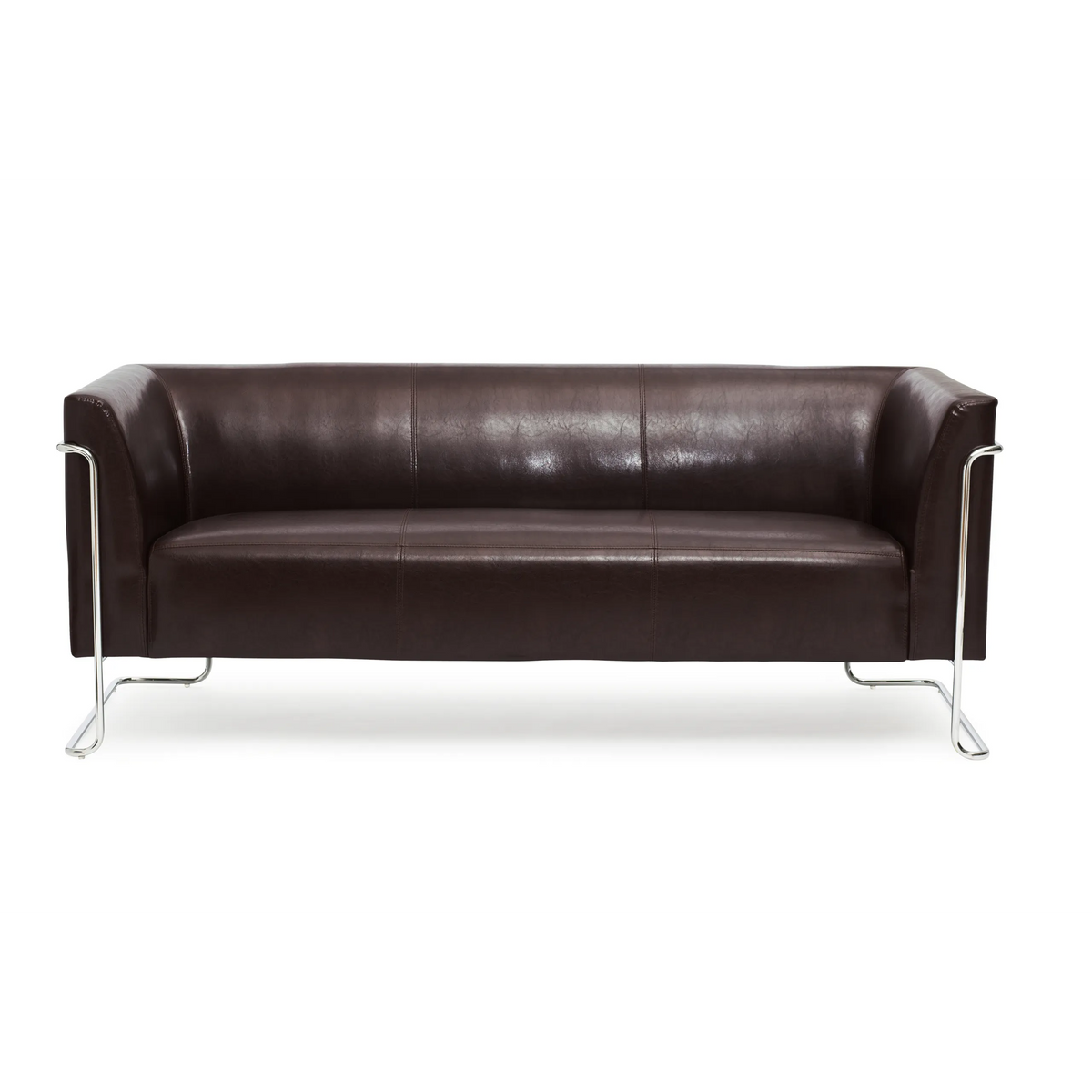 Braunes Loungesofa CURACAO als Drei-Sitzer mit verchromtem Gestell von hjh OFFICE – 360-Grad-Ansicht (Frontansicht 0°)