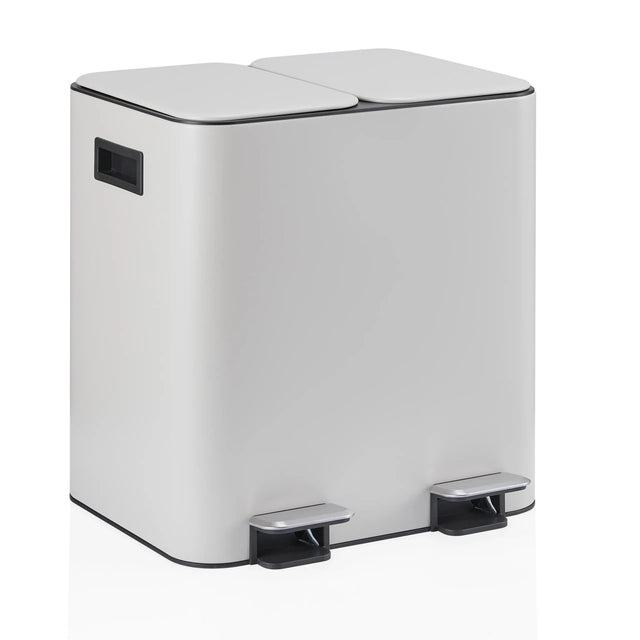 Beiger Mülleimer Clean 10 mit zwei separaten Deckeln und Fußpedalen von hjh OFFICE