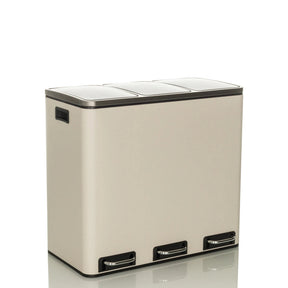 Beiger Mülleimer Clean 9 mit drei Fächern und silberfarbenen Trittpedalen von hjh OFFICE