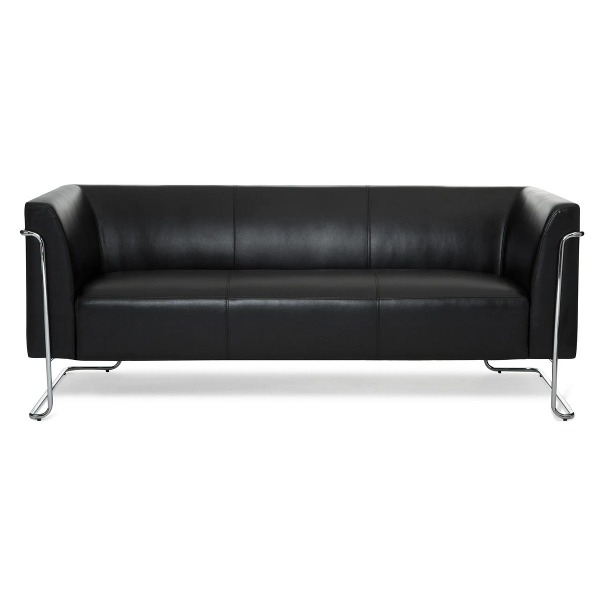 Schwarzes Loungesofa CURACAO als Drei-Sitzer mit Chromgestell von hjh OFFICE – 360-Grad-Ansicht (Frontansicht 0°)