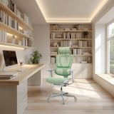 Grüner Luxus-Chefsessel ERGOHUMAN SLIM G GEN2 mit Netzbezug im Homeoffice von hjh OFFICE (KI-generiertes Bild)