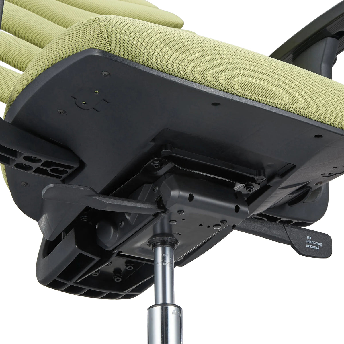 Unterseite der Sitzfläche mit Verstellmechanismus des Profi-Bürostuhls ERGO LINE II PRO in Grün von hjh OFFICE