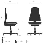 Technische Zeichnung des Polsterstuhls VELVO mit 70 cm Breite und 46 cm Sitzhöhe von hjh OFFICE