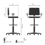 Technische Zeichnung des Counterstuhls TOP WORK 108 mit einer Sitzhöhe von 69 bis 91 cm von hjh OFFICE