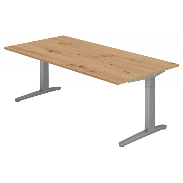 Höhenverstellbarer Schreibtisch XTRA XB 2E SS in Asteiche mit grauem Gestell von hjh OFFICE PRO