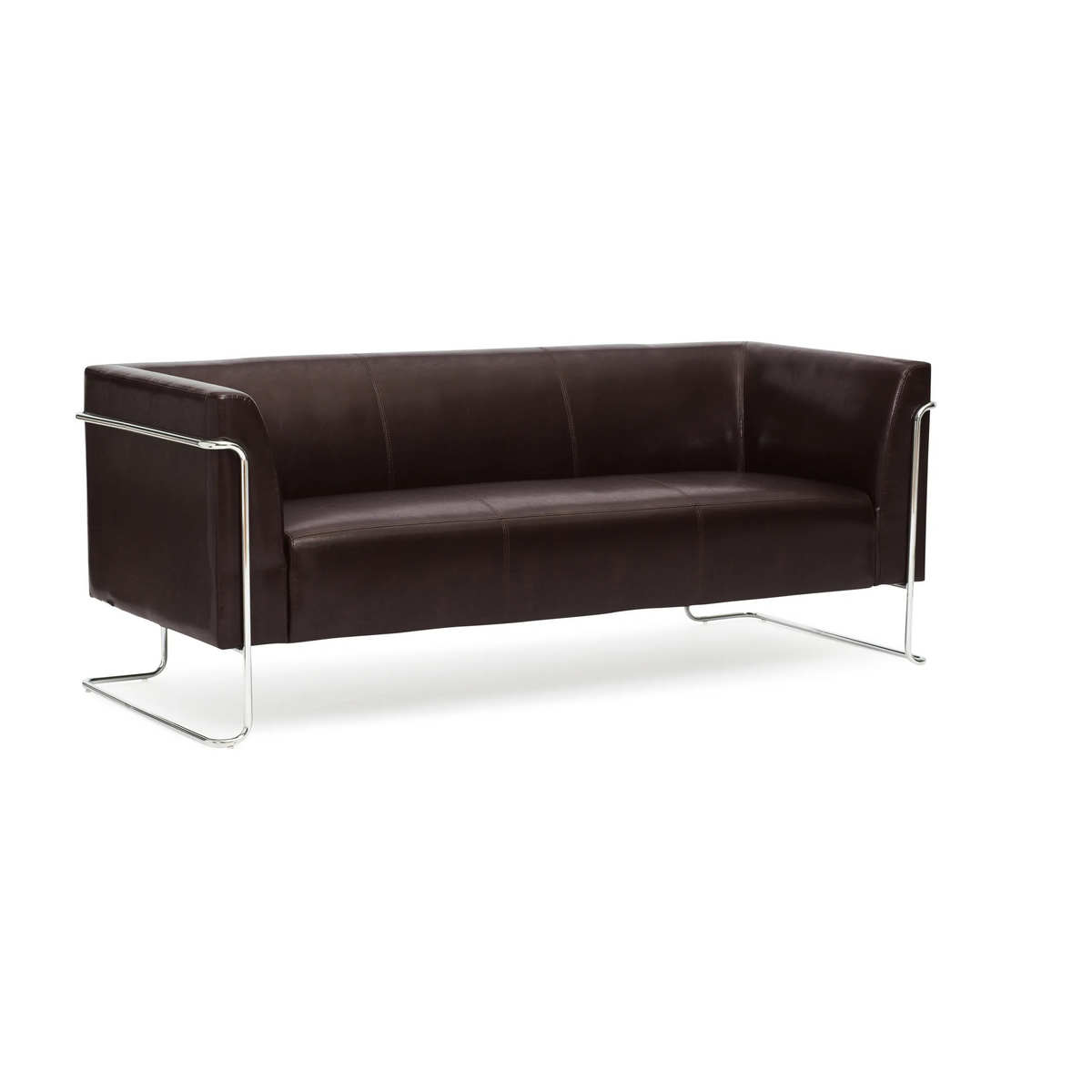 Braunes Loungesofa CURACAO als Drei-Sitzer mit verchromtem Gestell von hjh OFFICE – 360-Grad-Ansicht (Seitenprofil 90°)