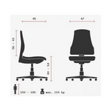 Technische Zeichnung des Profi-Bürostuhls ZERO 10 mit einer maximalen Belastbarkeit von 110 kg von Sitwell Steifensand