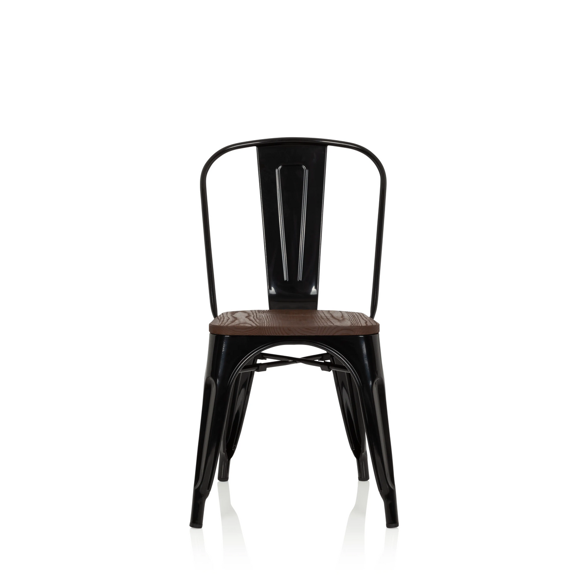 Schwarzer Bistrostuhl VANTAGGIO COMFORT W mit brauner Sitzfläche aus Holz von hjh OFFICE – 360-Grad-Ansicht (Frontansicht 0°)