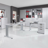 Schreibtisch NANO 2E S in Grau und Silber mit Maßen von 200 × 100 cm und einem Rollcontainer von hjh OFFICE PRO