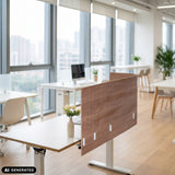 Braune Tischtrennwand FLEXMIUT ROLL W mit einer Breite von 160 cm für Schreibtische von hjh OFFICE