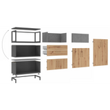 Einzelteile des Unterschranks FlexWall in Graphit und Eiche mit Korpus, Türen, Schubladen und Stellfüßen von hjh OFFICE PRO