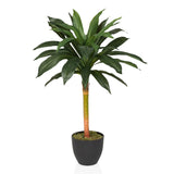 Kunstpflanze DRACAENA I mit grünen Blättern in einem schwarzen Pflanztopf von hjh OFFICE