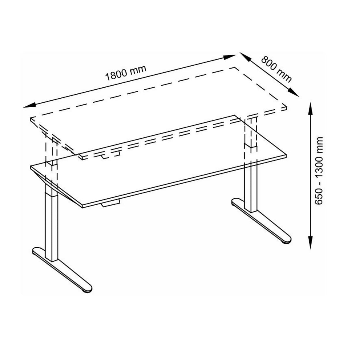Technische Zeichnung des Schreibtischs XBHM 19 WW mit 180 x 80 cm von hjh OFFICE PRO