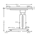 Maßzeichnung des höhenverstellbaren Schreibtischs UNDA 8 W mit einer Breite von 80 cm von hjh OFFICE PRO