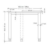 Maßzeichnung des Schreibtischs HILO 8 S mit einer Breite von 80,0 cm und Höhe von 68,5 bis 81 cm von hjh OFFICE PRO