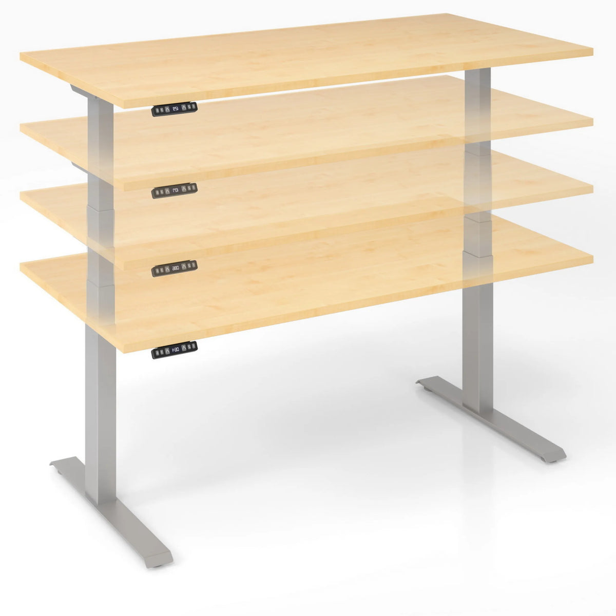 Elektrisch höhenverstellbarer Schreibtisch XDKB 19 G in Asteiche mit verschiedenen Höhenstufen von hjh OFFICE PRO