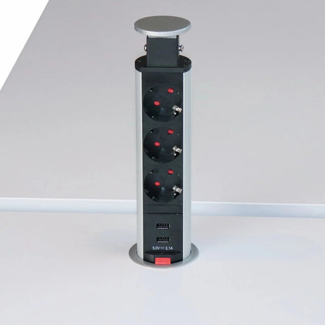 ELDO600 | Steckdosentower (ohne Fräsung) | 3 x Steckdose | 2 x USB - Zubehör - buerostuhl24