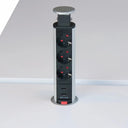 Zubehör ELDO601 als silberner Steckdosentower aus Aluminium mit drei Steckdosen und zwei USB-Ports von hjh OFFICE PRO