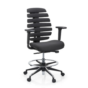Schwarzer Counterstuhl ERGO LINE II WORK mit Stoffbezug, Fußring und Rollenkreuz von hjh OFFICE