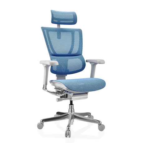 Luxus-Chefsessel ERGOHUMAN SLIM G GEN2 mit blauem Netzbezug, Kopfstütze und silbernem Fußkreuz von hjh OFFICE