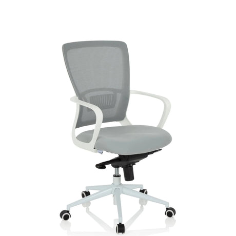 Home-Office-Bürostuhl ESTRIA in Grau mit Netzrückenlehne und weißem Gestell von hjh OFFICE