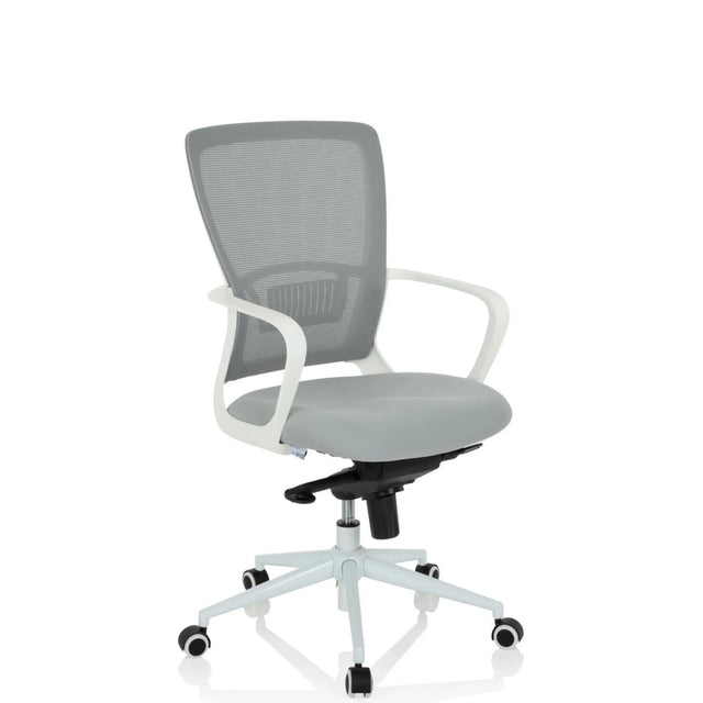 Home-Office-Bürostuhl ESTRIA in Grau mit Netzrückenlehne und weißem Gestell von hjh OFFICE