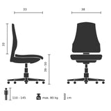 Technische Zeichnung des Kinderdrehstuhls KIDDY BASE I mit einer Breite von 38 cm von hjh OFFICE
