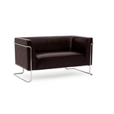 Braunes Loungesofa CURACAO als Zweisitzer mit verchromten Metallgestell-Beinen von hjh OFFICE – 360-Grad-Ansicht (Rückenansicht 180°)