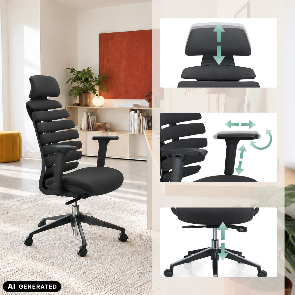 Verstellbare Funktionen des Profi-Bürostuhls ERGO LINE II PRO von hjh OFFICE (KI-generiertes Bild)