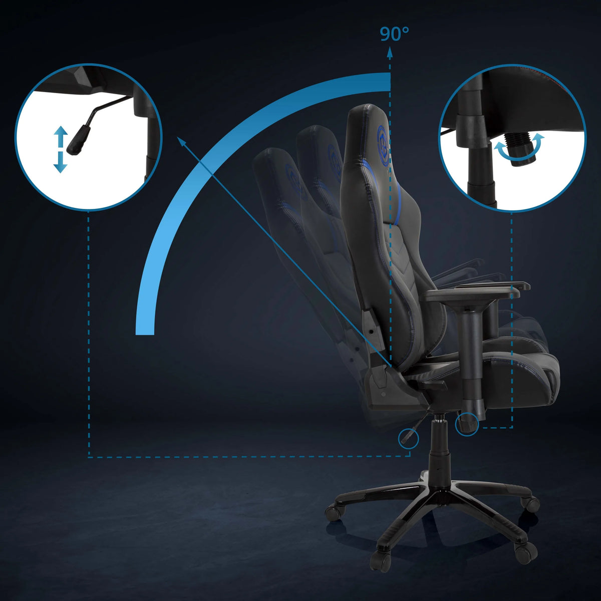 Verstellbare Rückenlehne bis 90 Grad des Gamingstuhls GAMEBREAKER POLARYS I von hjh OFFICE