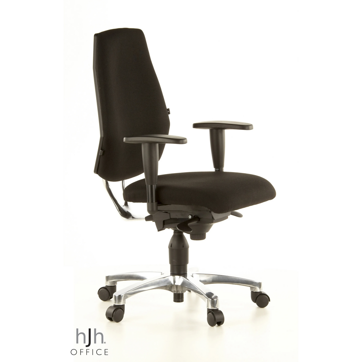 Schwarzer Profi-Bürostuhl SITNESS 30 mit Armlehnen und einem Fußkreuz mit fünf Rollen von Topstar – 360-Grad-Ansicht (schräge Frontansicht 60°)